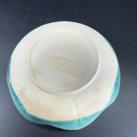 Vintage Japanese Ceramic Leaf Dish Plate Turquoise Crackle Glaze Spoon Rest VTG - Picture 6 of 12
